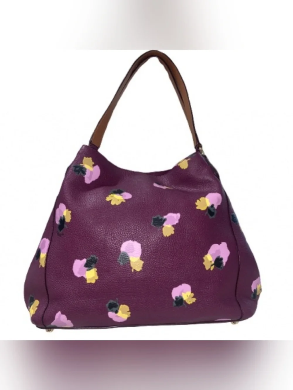 Coach Edie Shoulder Bag Floral Pebbled Leather Purple Multi